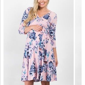 Pink Floral Sash Tie Maternity/Nursing Wrap Dress